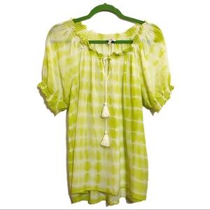 JOIE green print short sleeve tassel top. Large